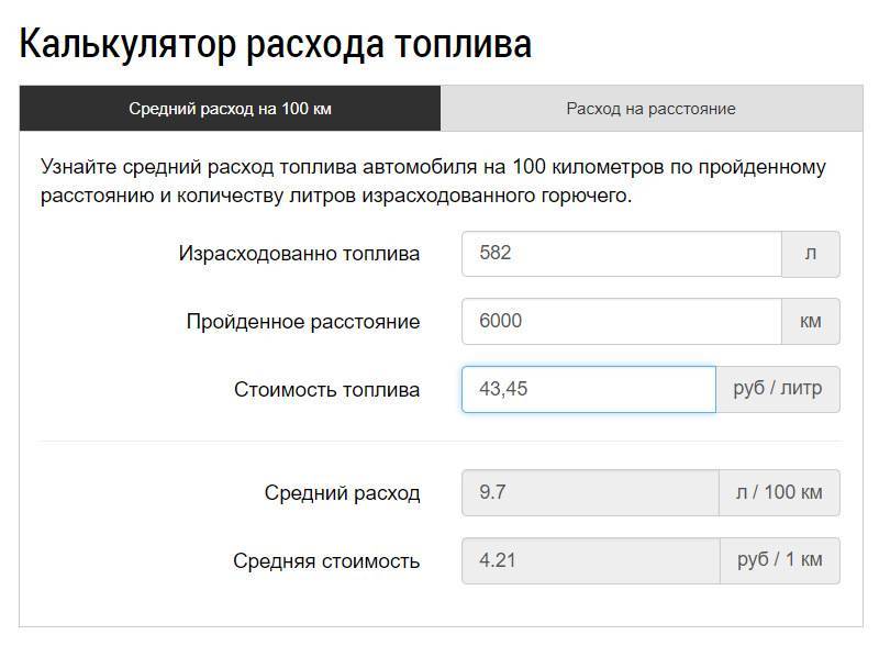 Калькулятор расхода топлива